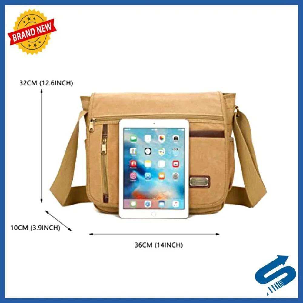 Vintage Canvas Messenger Bag 14 Inch Laptop Compartment Adjustable Strap